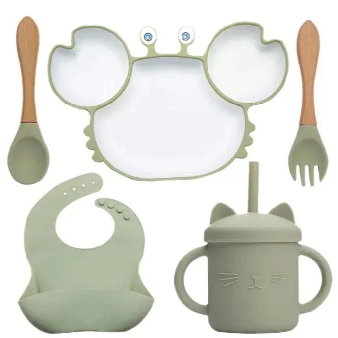Set Vaisselle Bébé Crabe Kawaii – Silicone Non-Glissant