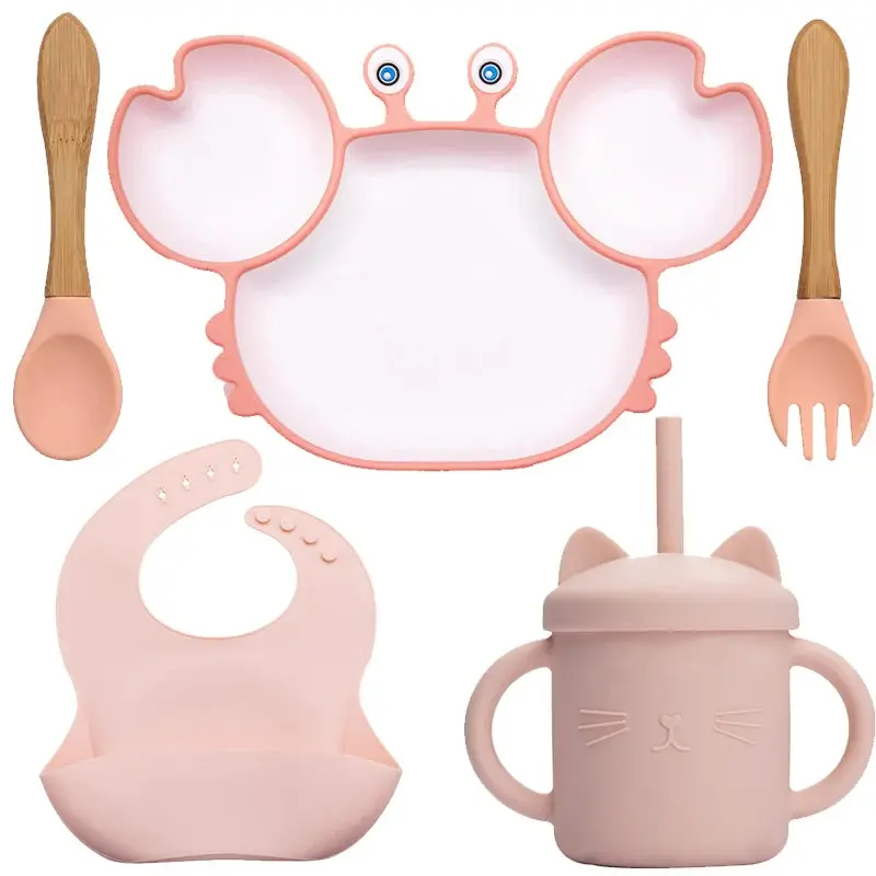 Set Vaisselle Bébé Crabe Kawaii – Silicone Non-Glissant