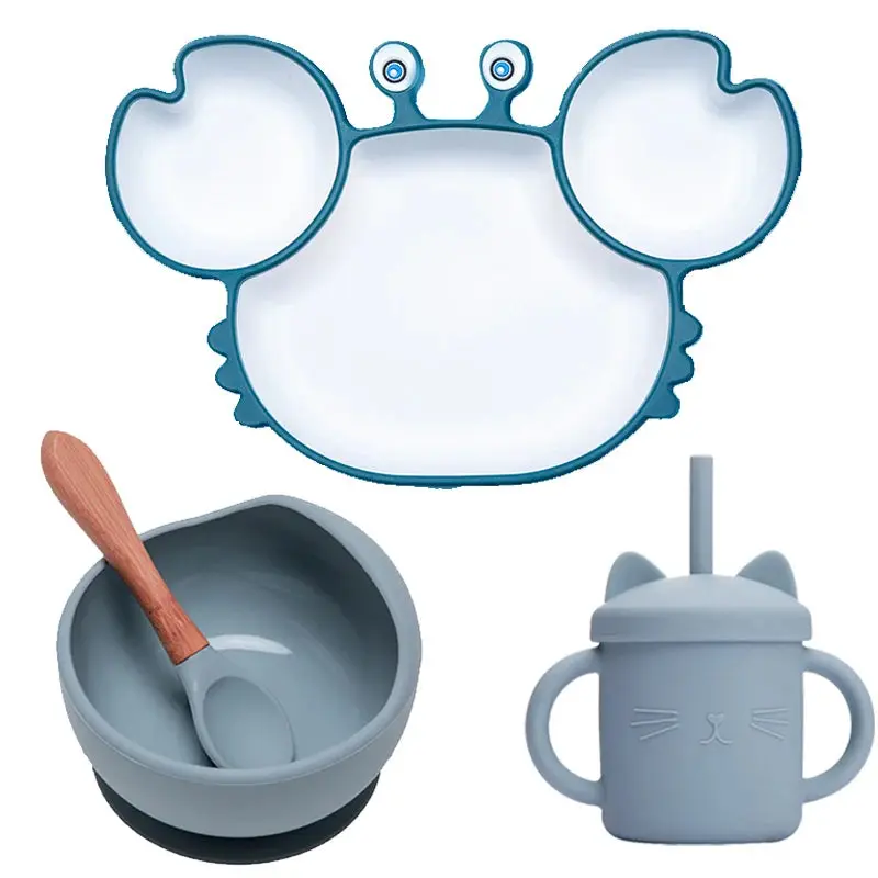 Set Vaisselle Bébé Crabe Kawaii – Silicone Non-Glissant