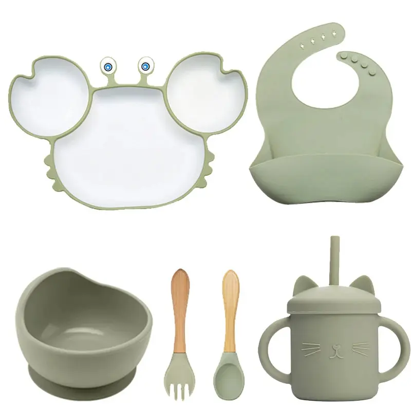 Set Vaisselle Bébé Crabe Kawaii – Silicone Non-Glissant