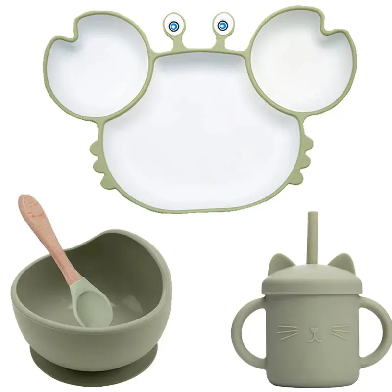 Set Vaisselle Bébé Crabe Kawaii – Silicone Non-Glissant