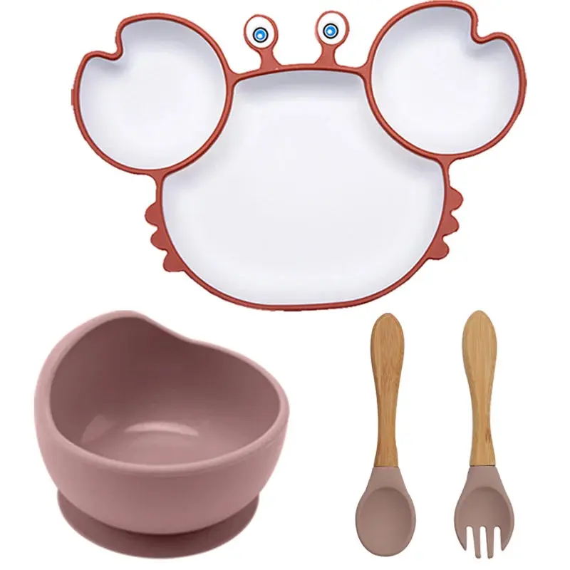 Set Vaisselle Bébé Crabe Kawaii – Silicone Non-Glissant
