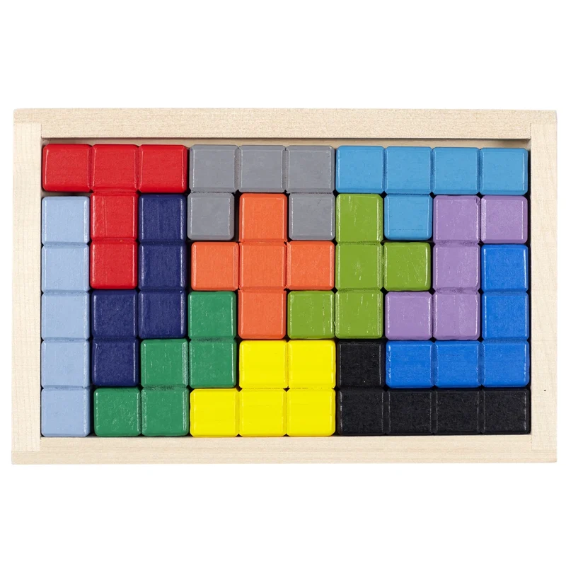 Puzzle Tetris en Bois Montessori — Jeu Logique d'Assemblage Enfant 3 ans