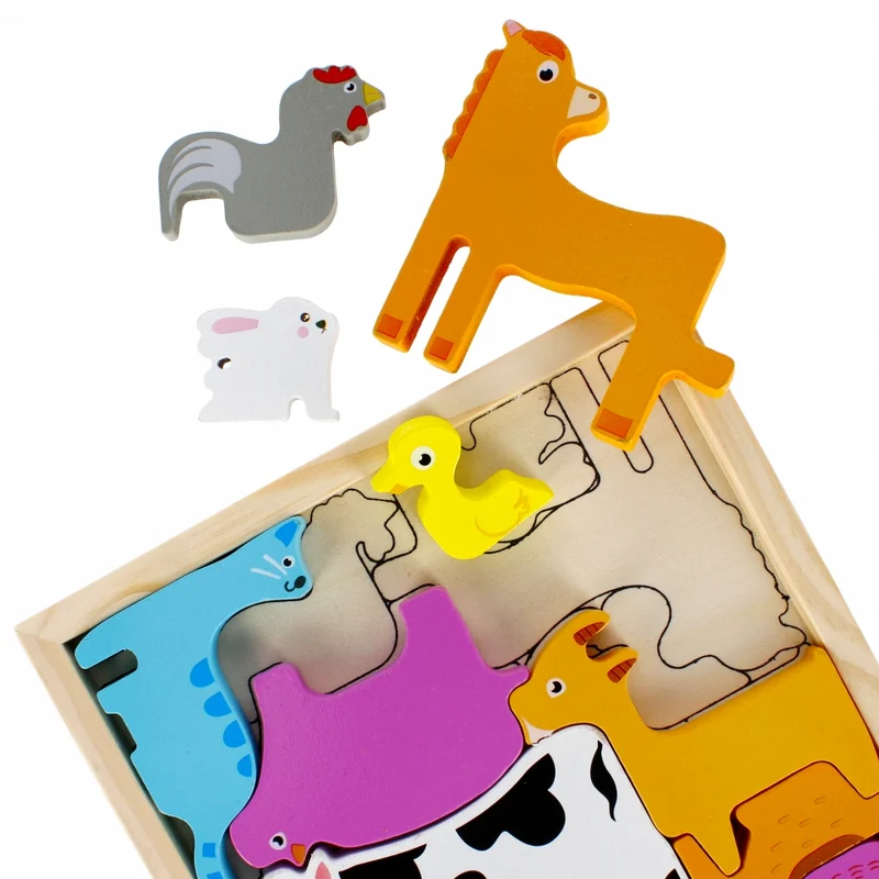 Puzzle Animaux de la Ferme en Bois Montessori — 12 Pièces Enfant 3 ans