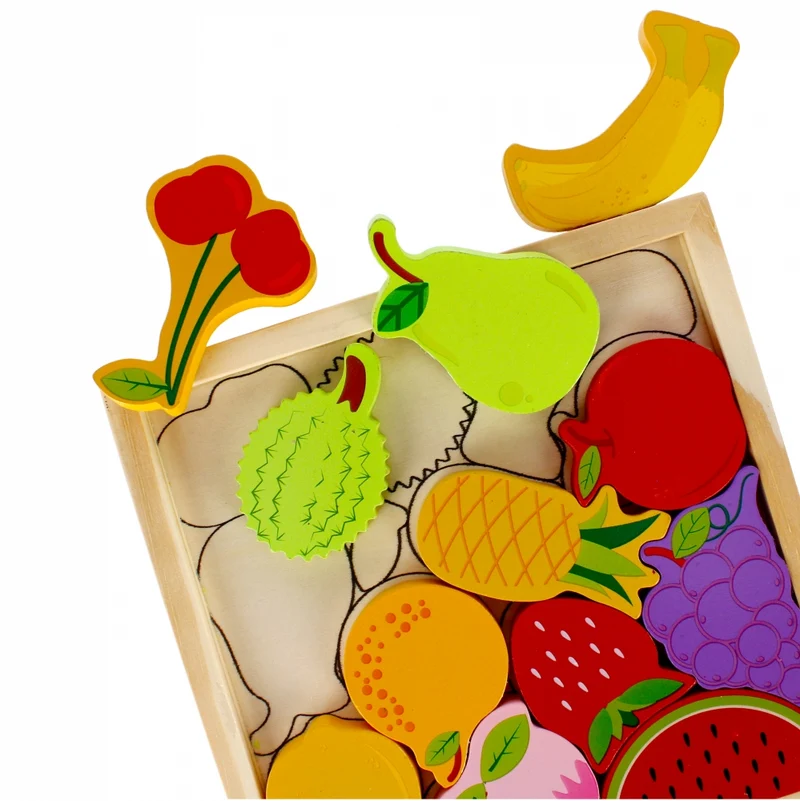 Puzzle Fruits en Bois Montessori — 12 Pièces Enfant 3 ans