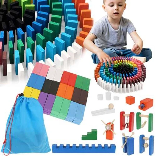 Dominos en bois – Jeu de construction et parcours créatif pour enfant