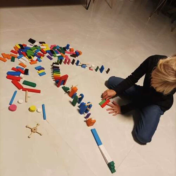 Dominos en bois – Jeu de construction et parcours créatif pour enfant