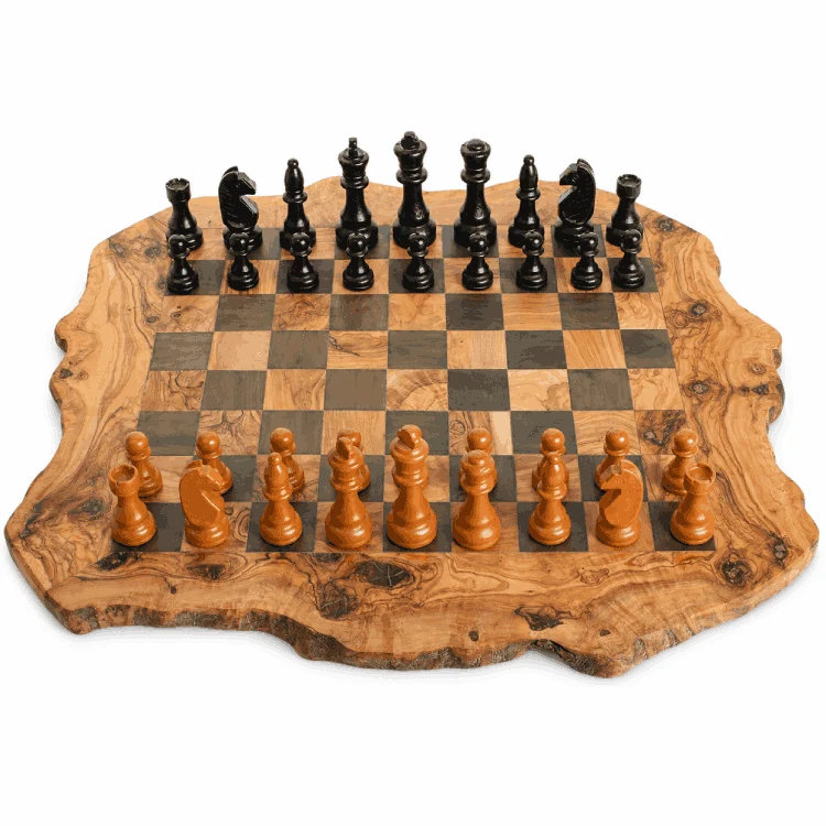 Jeu d’échecs en bois d’olivier massif – 28 cm