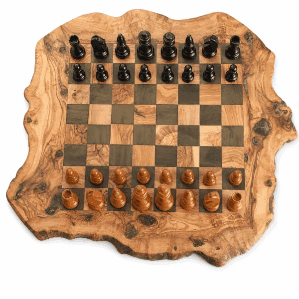 Jeu d’échecs en bois d’olivier massif – 28 cm