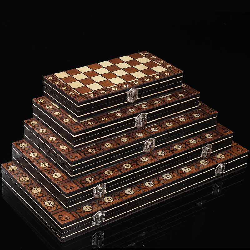 Jeu d’échecs bois magnétique 3 en 1 pliable – Échecs, Dames & Backgammon