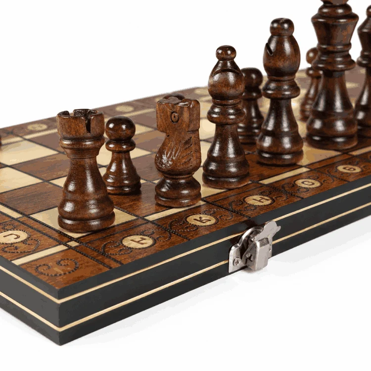Jeu d’échecs bois magnétique 3 en 1 pliable – Échecs, Dames & Backgammon