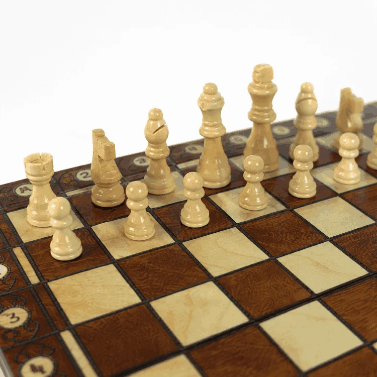 Jeu d’échecs bois magnétique 3 en 1 pliable – Échecs, Dames & Backgammon