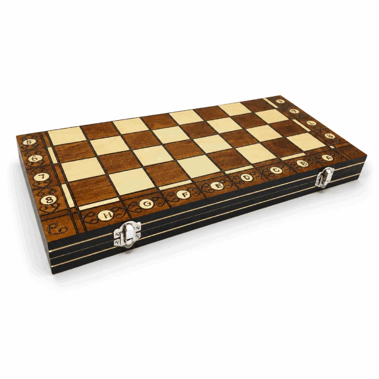 Jeu d’échecs bois magnétique 3 en 1 pliable – Échecs, Dames & Backgammon