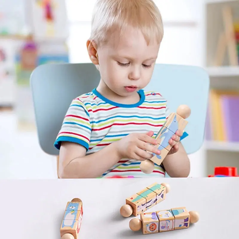 Jouet en Bois Éducatif Animaux - Puzzle Rotatif et Éveil Sensoriel
