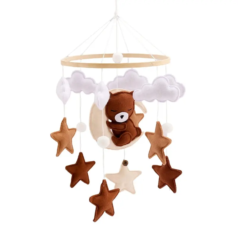 Mobile en Bois pour Berceau Bébé - Jouet Apaisant en Feutrine pour Nouveau-nés
