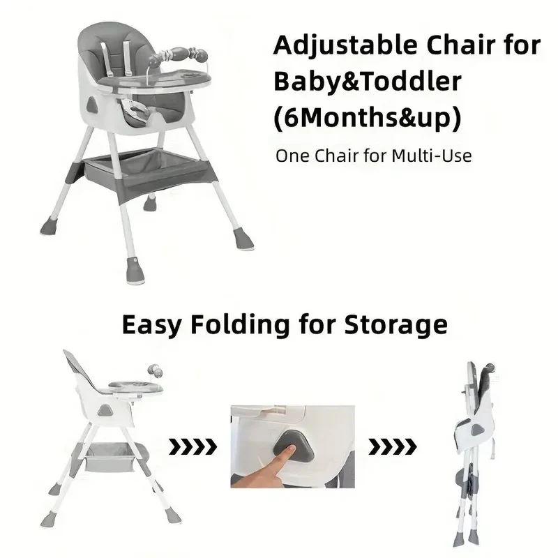 Chaise Haute pour Bébé et Tout-Petit - Pliable et Réglable