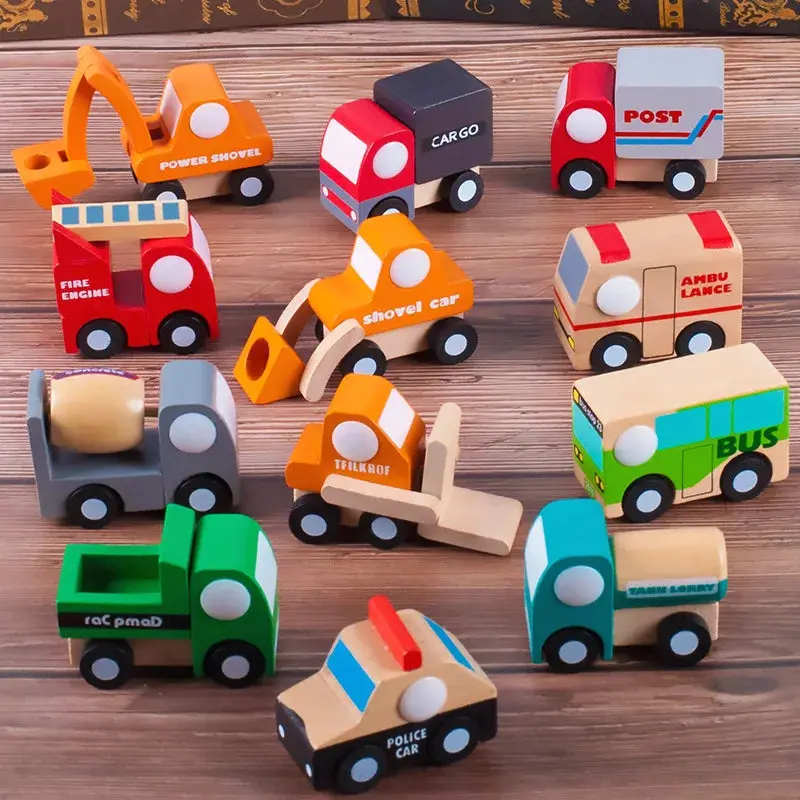 Lot de 12 Mini Voitures en Bois - Jouet Educatif pour Enfants dès 3 Ans