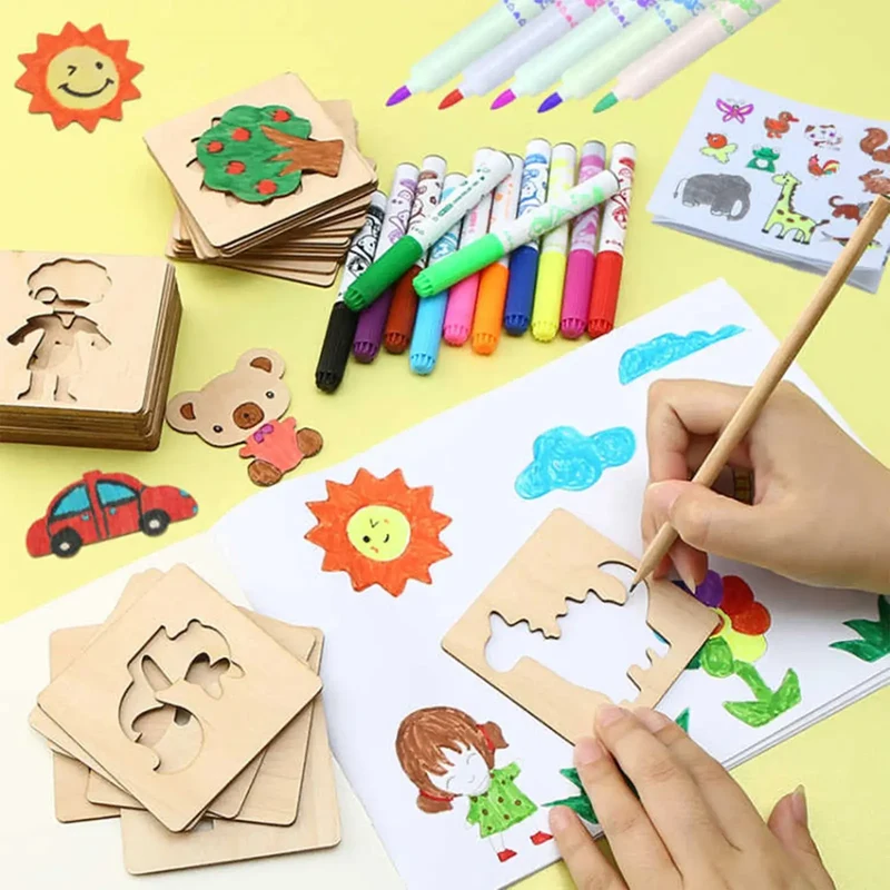 Pochoirs en Bois Montessori pour Enfants - Lot de 20 à 60 Pièces