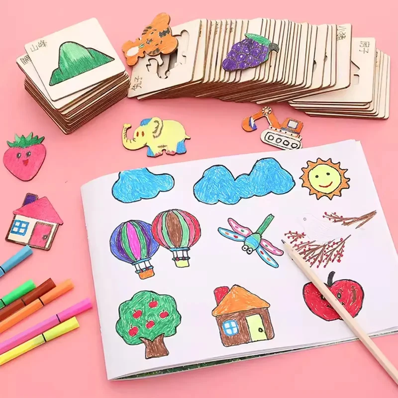 Pochoirs en Bois Montessori pour Enfants - Lot de 20 à 60 Pièces