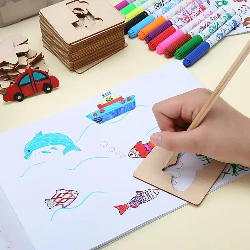 Pochoirs en Bois Montessori pour Enfants - Lot de 20 à 60 Pièces