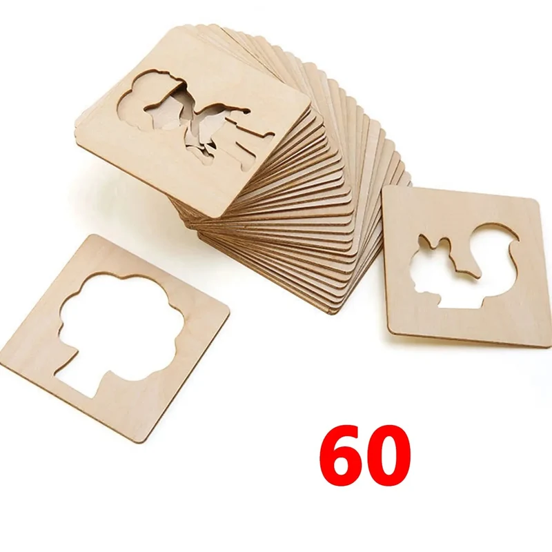 Pochoirs en Bois Montessori pour Enfants - Lot de 20 à 60 Pièces