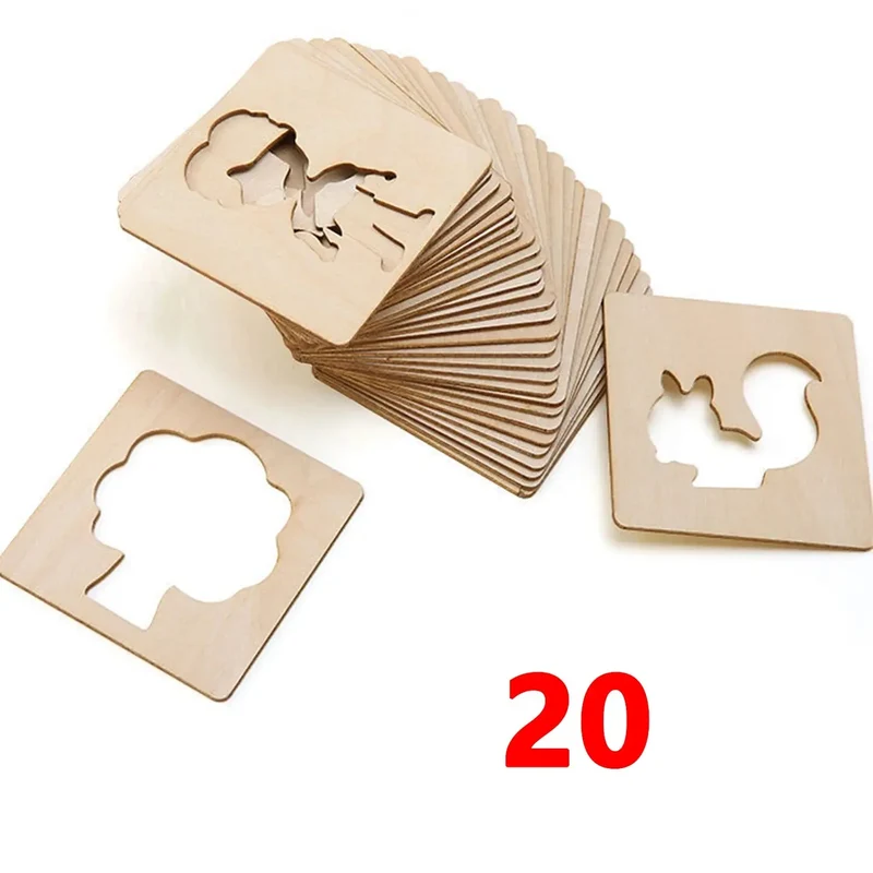 Pochoirs en Bois Montessori pour Enfants - Lot de 20 à 60 Pièces
