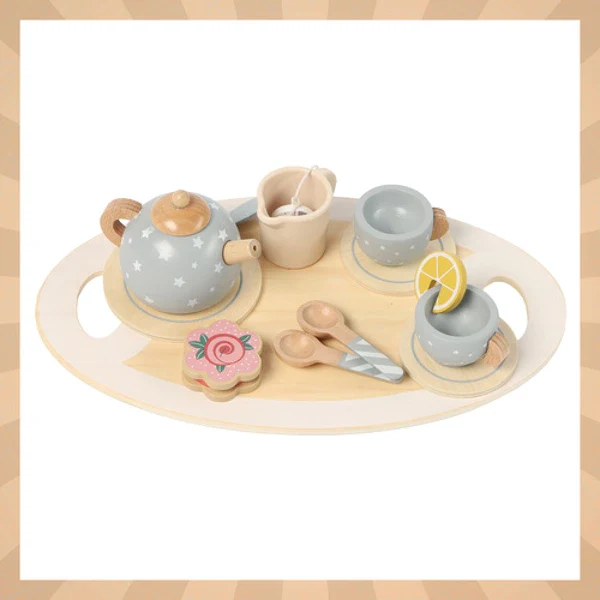 Service à thé enfant en bois Montessori – dinette pour le jeu d’imitation