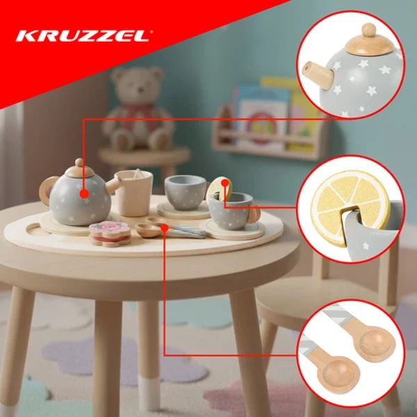 Service à thé enfant en bois Montessori – dinette pour le jeu d’imitation