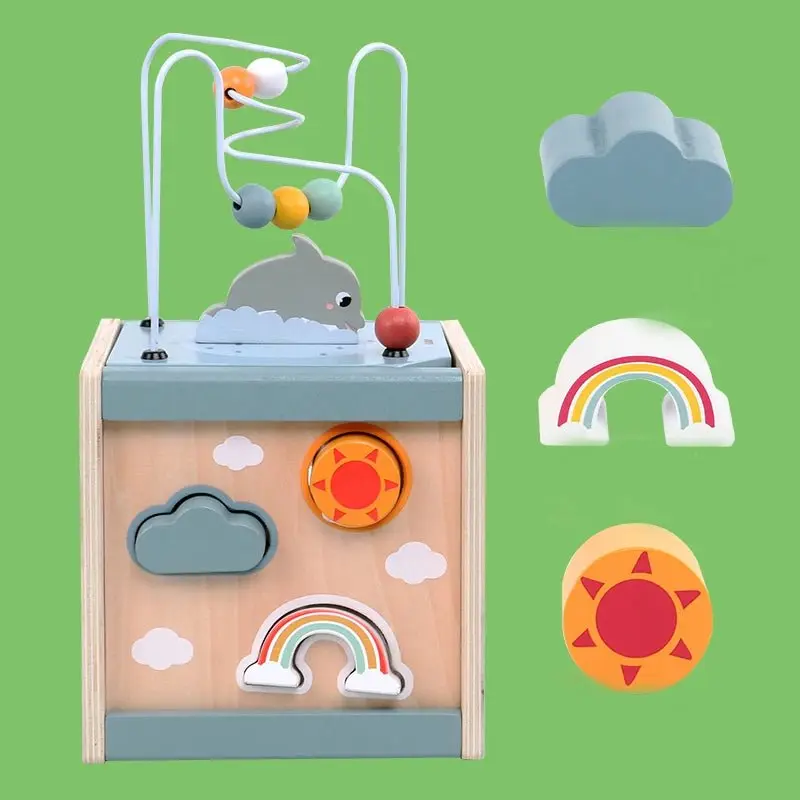 Cube d'Activité en Bois Montessori 5 en 1 - Jouet d'Apprentissage pour Tout-Petits