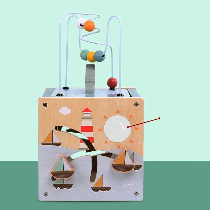Cube d'Activité en Bois Montessori 5 en 1 - Jouet d'Apprentissage pour Tout-Petits