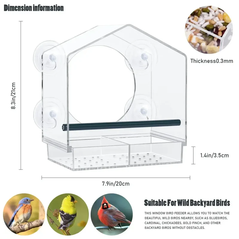 Mangeoire à oiseaux transparente pour fenêtre