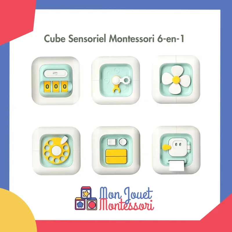 Cube Sensoriel Montessori 6-en-1 - Jouet Éducatif Multifonction pour Bébé et Jeune Enfant