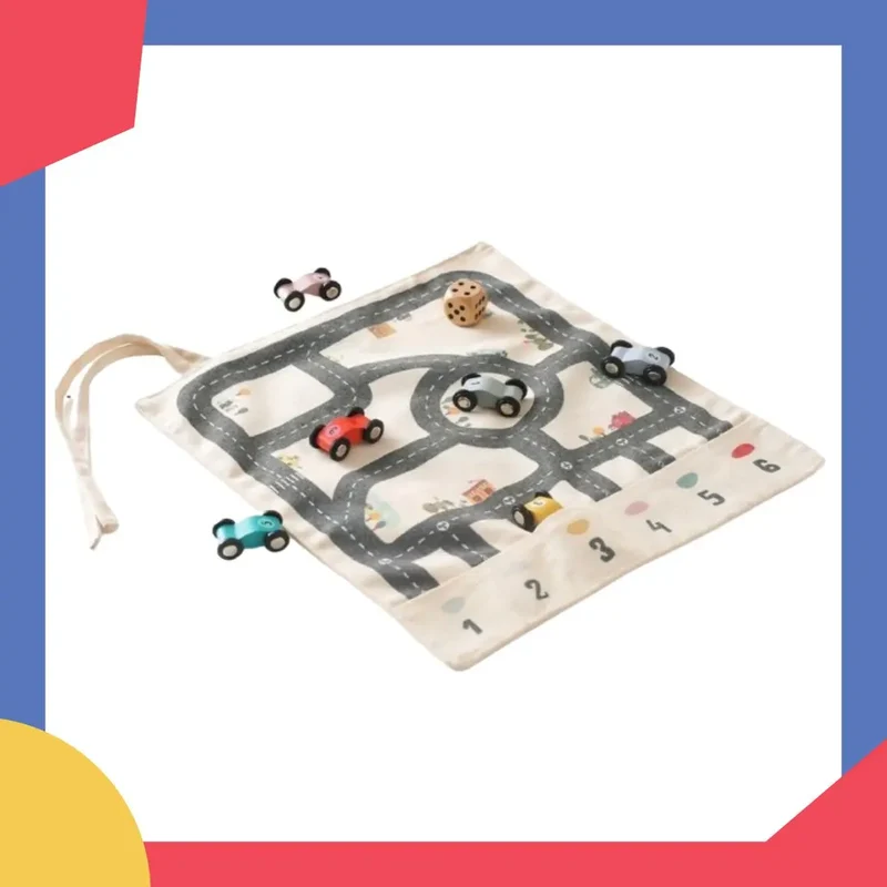 Tapis de jeu de route avec voitures en bois