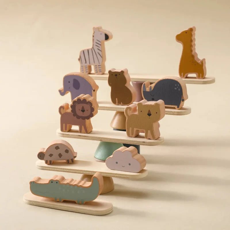 Jeu d'équilibre Montessori en bois avec blocs animaux pour enfants