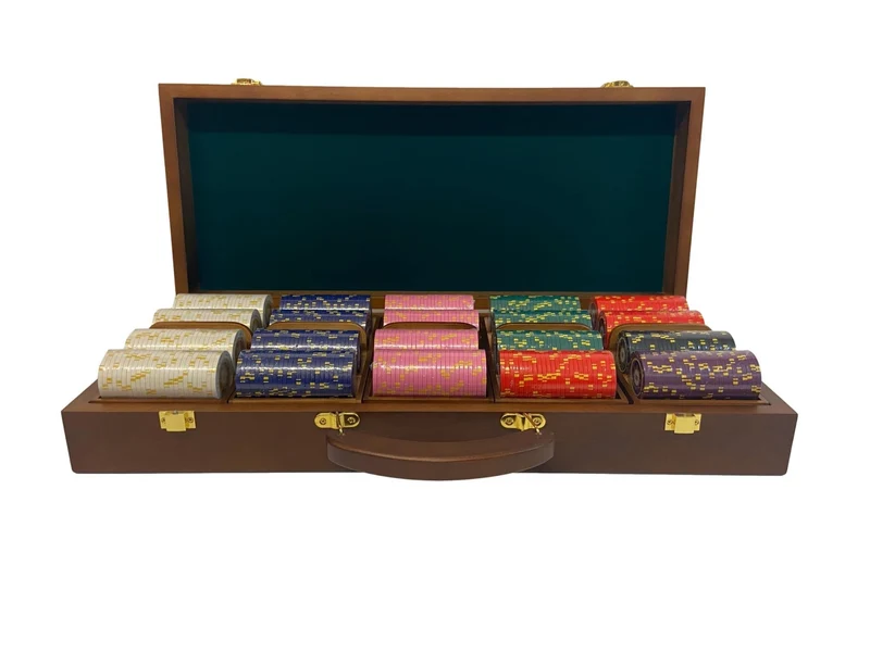 Mallette de 500 jetons - Bois avec racks - Sunshine - 14,5 gr