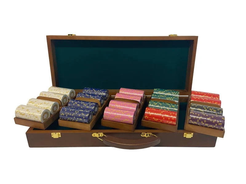 Mallette de 500 jetons - Bois avec racks - Sunshine - 14,5 gr