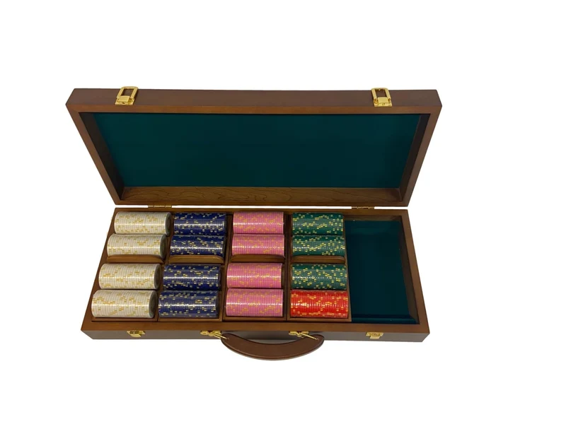 Mallette de 500 jetons - Bois avec racks - Sunshine - 14,5 gr