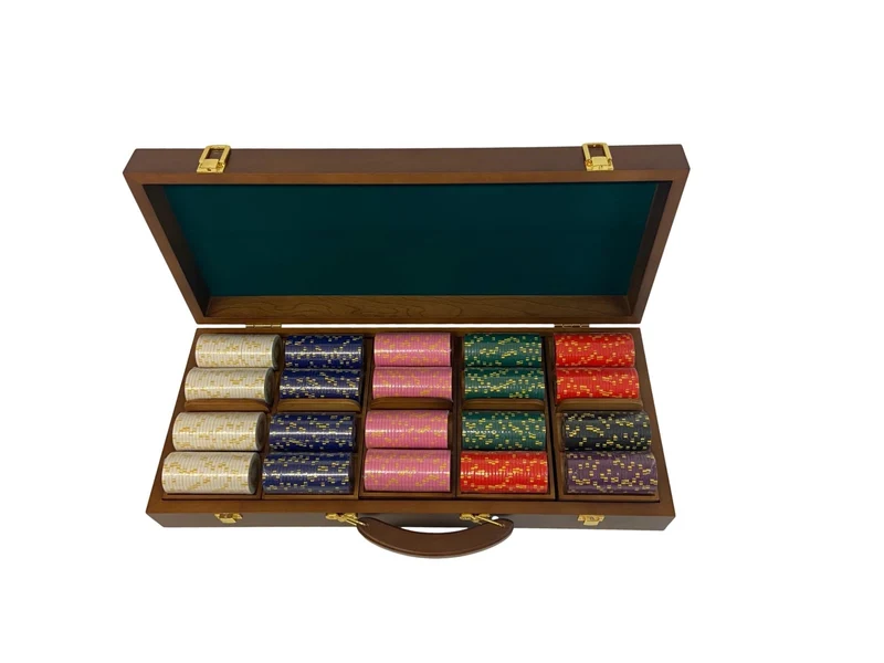 Mallette de 500 jetons - Bois avec racks - Sunshine - 14,5 gr