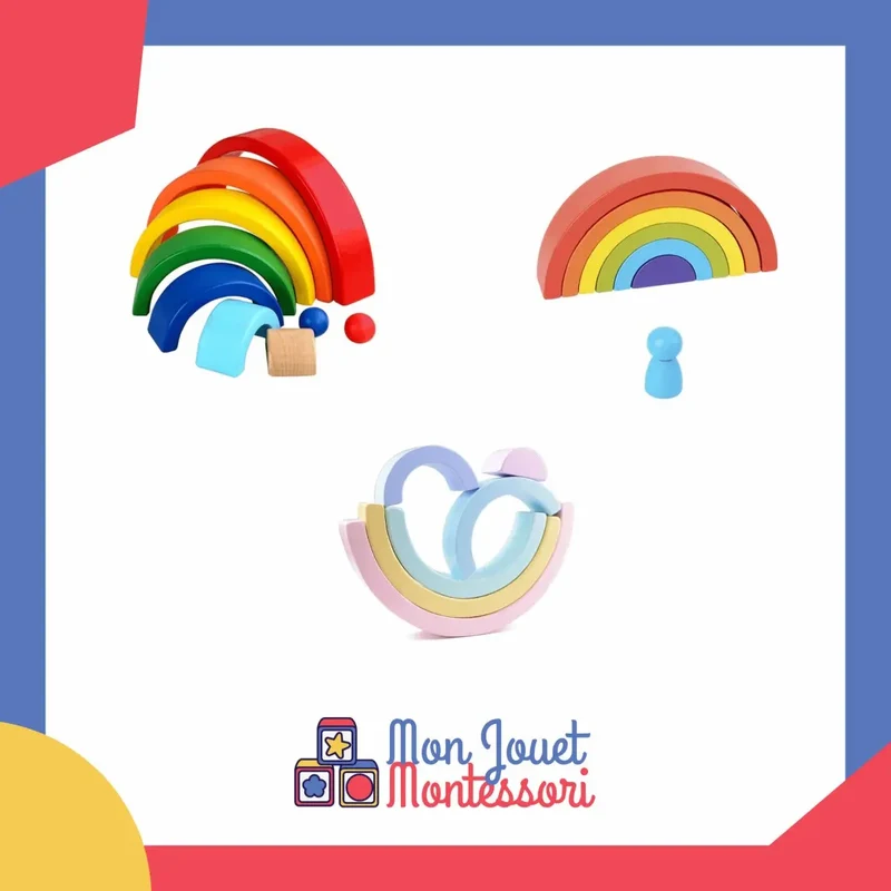 Puzzle Arc-en-Ciel Pastel en Bois - Jouet d'Empilage Montessori pour Enfants