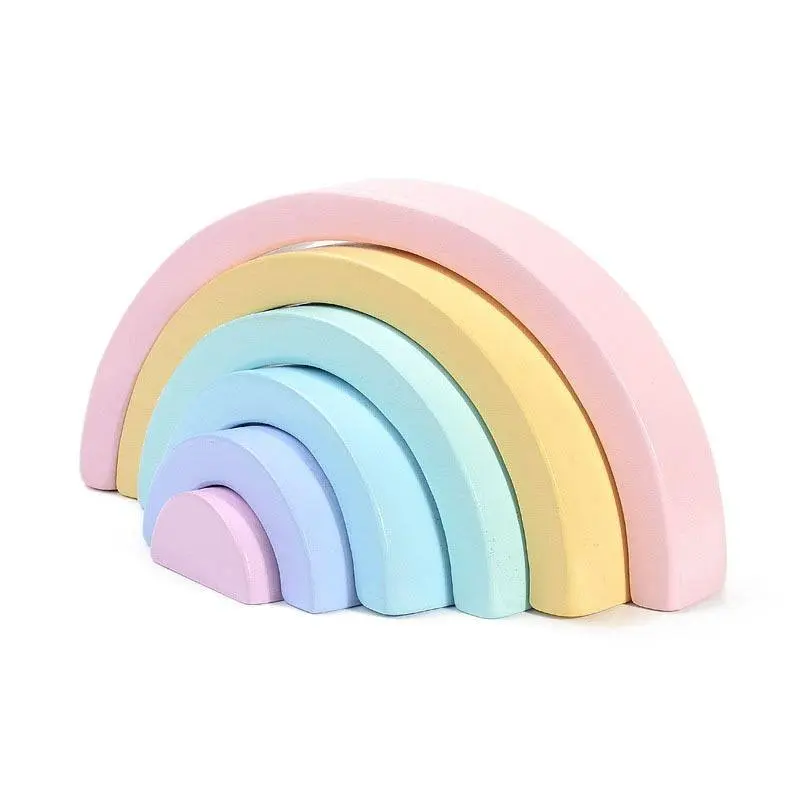 Puzzle Arc-en-Ciel Pastel en Bois - Jouet d'Empilage Montessori pour Enfants