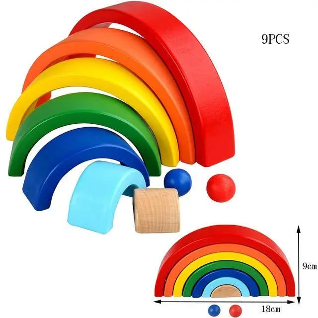 Puzzle Arc-en-Ciel Pastel en Bois - Jouet d'Empilage Montessori pour Enfants