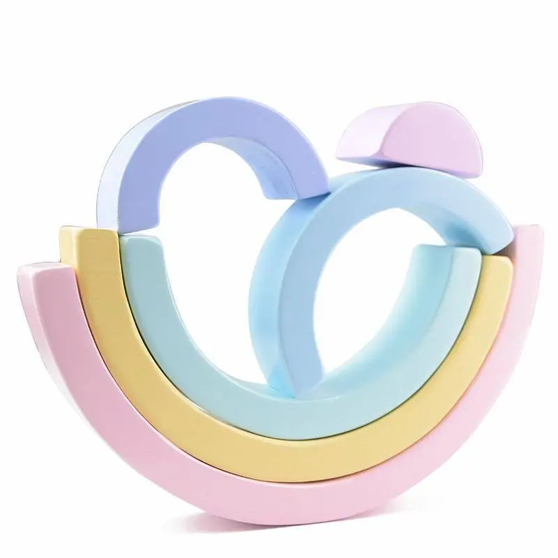 Puzzle Arc-en-Ciel Pastel en Bois - Jouet d'Empilage Montessori pour Enfants