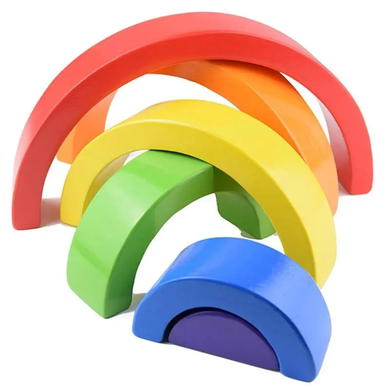 Puzzle Arc-en-Ciel Pastel en Bois - Jouet d'Empilage Montessori pour Enfants
