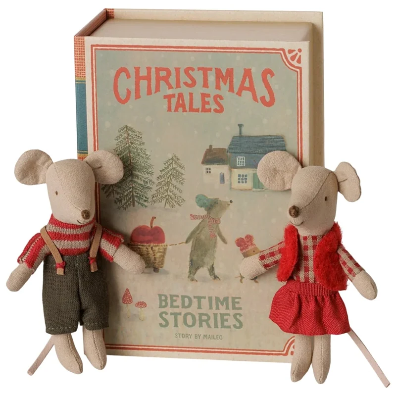 Jumeaux Souris De Noël, Petite Sœur Et Petit Frère Dans Leur Coffret Livre