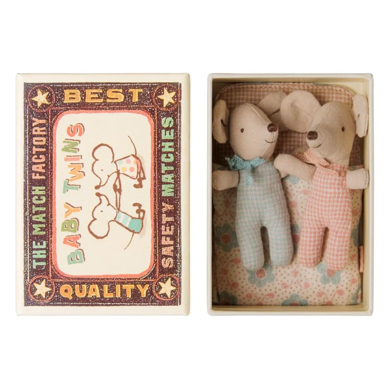 Jumeaux, Bébés Souris En Boîte D'Allumettes – Motif À Carreaux