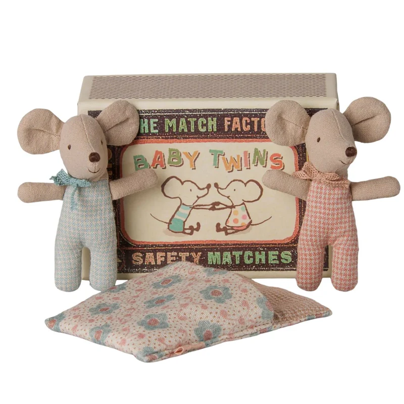 Jumeaux, Bébés Souris En Boîte D'Allumettes – Motif À Carreaux