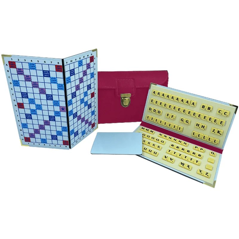 Scrabble Duplicate ou de Voyage en Cuir Vegan - Magnétique - Pliant - Framboise