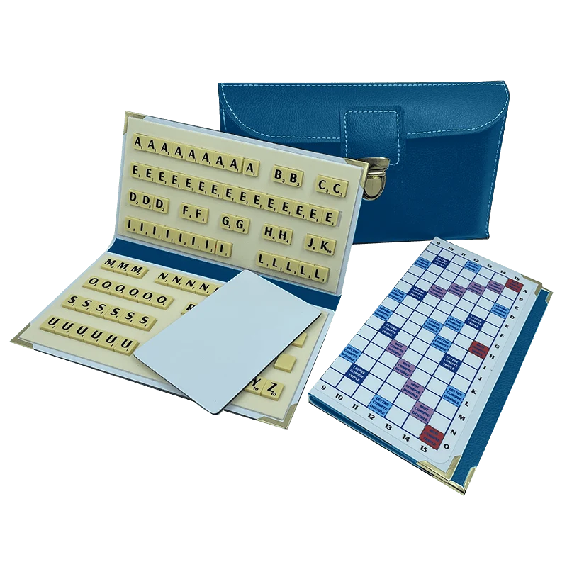 Scrabble Duplicate ou de Voyage en Cuir Vegan - Magnétique - Pliant - Bleu