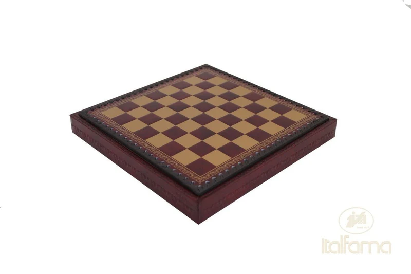 Plateau d'échecs / échiquier en cuir - coffre - Bordeaux - Ital Fama
