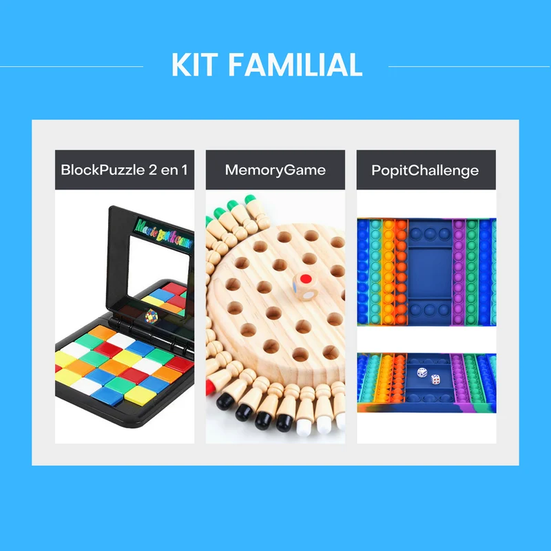 Kit Familial : BlockPuzzle 2 en 1 + MemoryGame + PopitChallenge